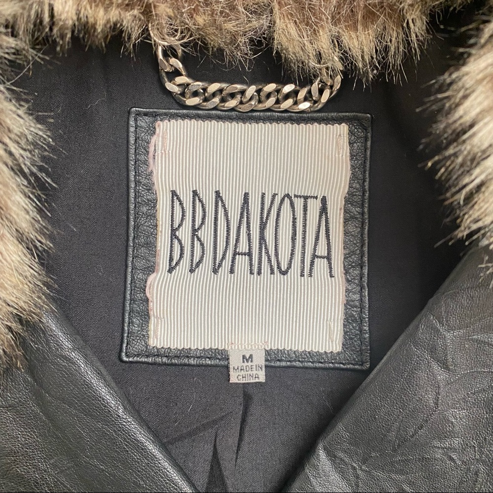 BB Dakota Black Leather Moto Jacket Faux Fur Collar Medium - Picture 11 of 14